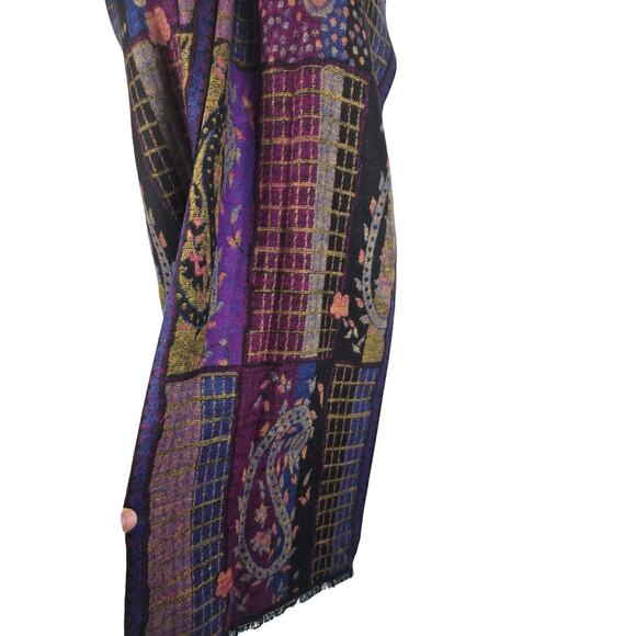 100% Cashmere Purple Navy Design Scarf Headdress Decor - Picture 3 of 5